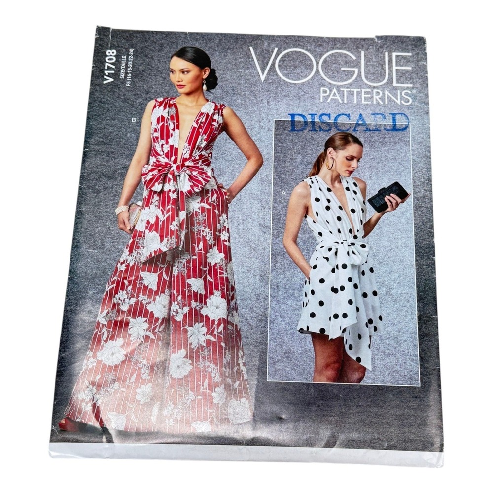 Vogue Sewing Pattern V1708 Size 16 18 20 22 24 Jumpsuit Tie Front Uncut
